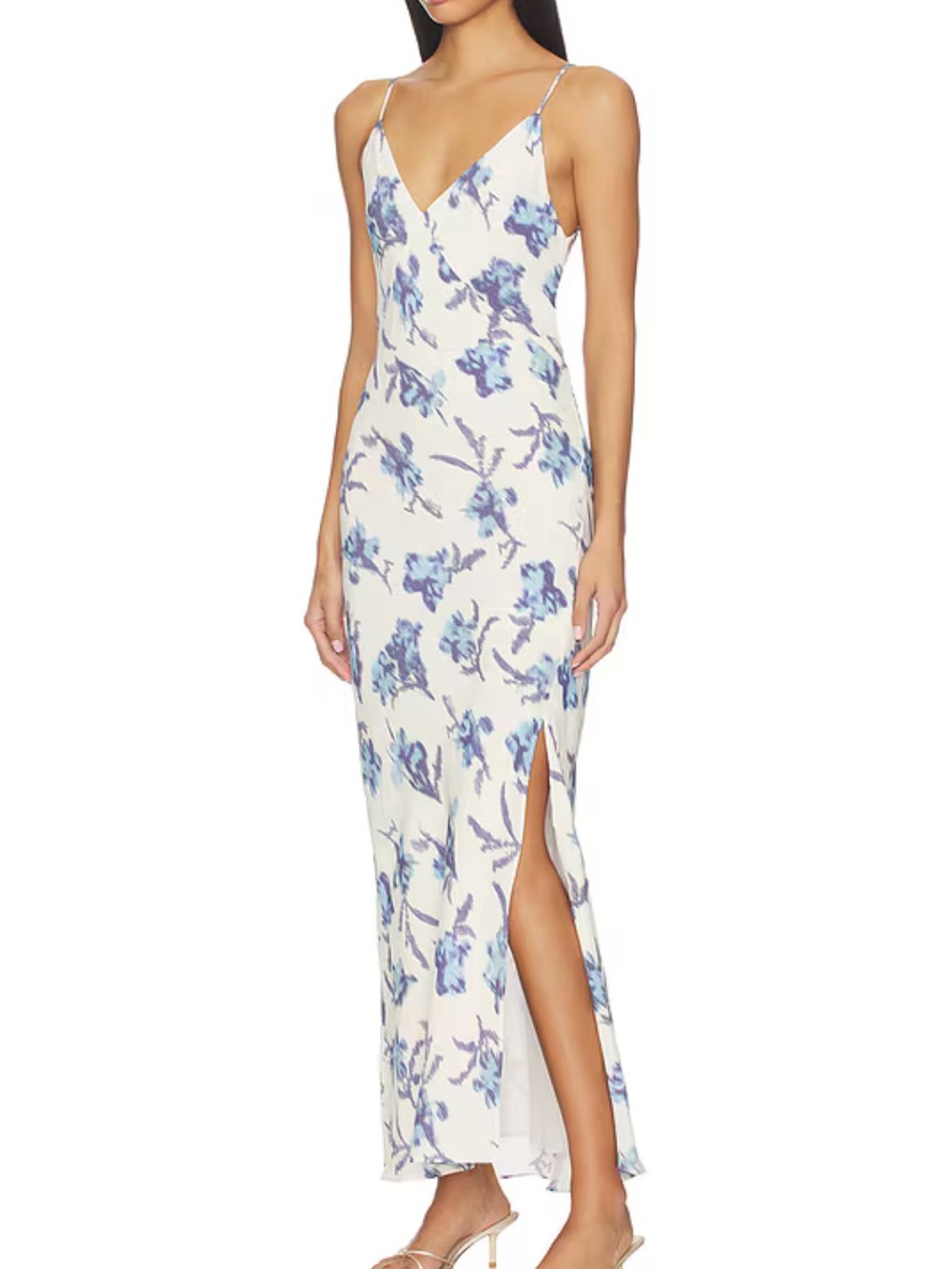 rag & bone White Slip Maxi Dress with Blue Floral Print